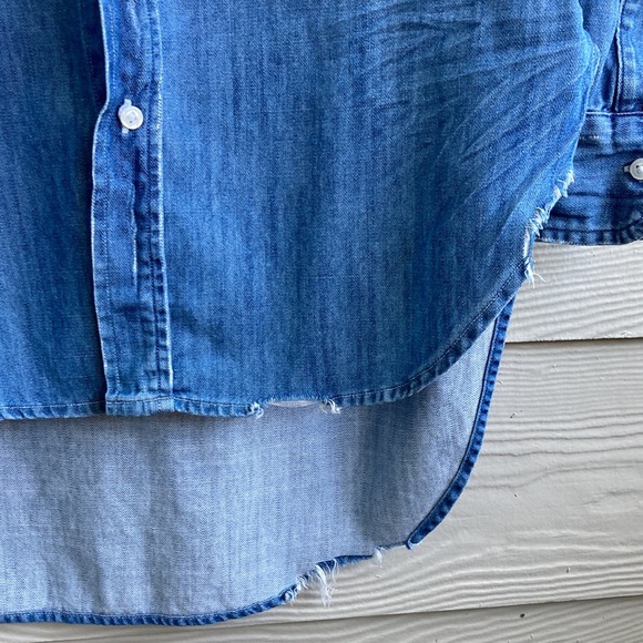 Frank & Eileen Grayson Denim Chambray Distressed Button Front Shirt - Picture 6 of 12